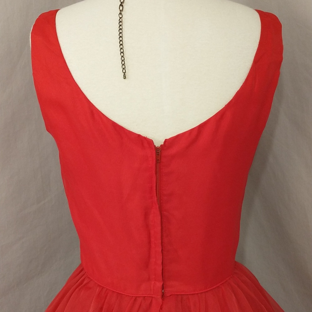 50s 60s Vintage Formal Gown Bright Red Cream Lace Fem Gone With The Wind Style - Picture 7 of 16